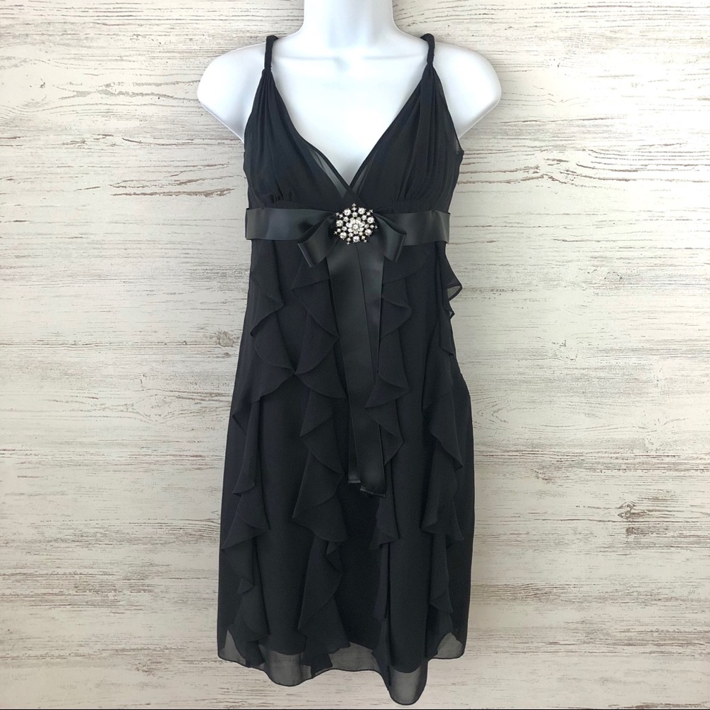 BCBGMAXAZRIA Silk Ruffle Sparkle Snowflake Dress Holiday Christmas New Year's